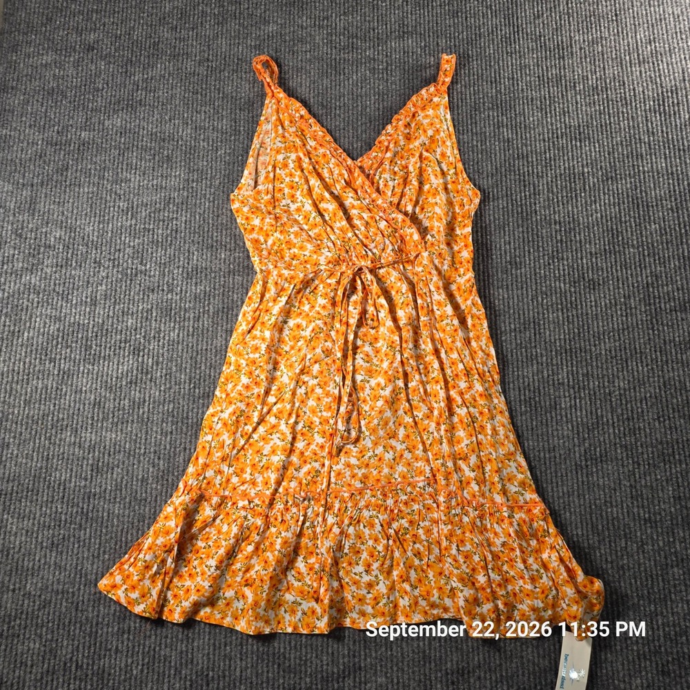 Beachsissi Orange Floral Mini Dress Women Medium NWT Ruffle V-Neck Sundress